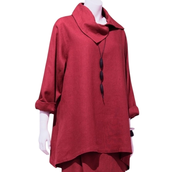 Kaliyana Zipper Top Brick Roma Rust Red Linen Blend Tunic Witchy Y2K Women S/M - Picture 1 of 13